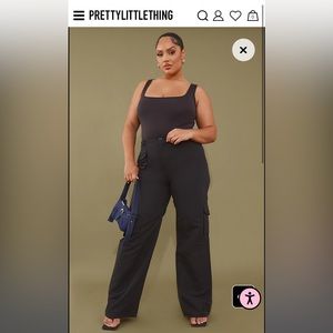 Plus Black Peach Skin Cargo Pant from Prettylittlething- Size 18